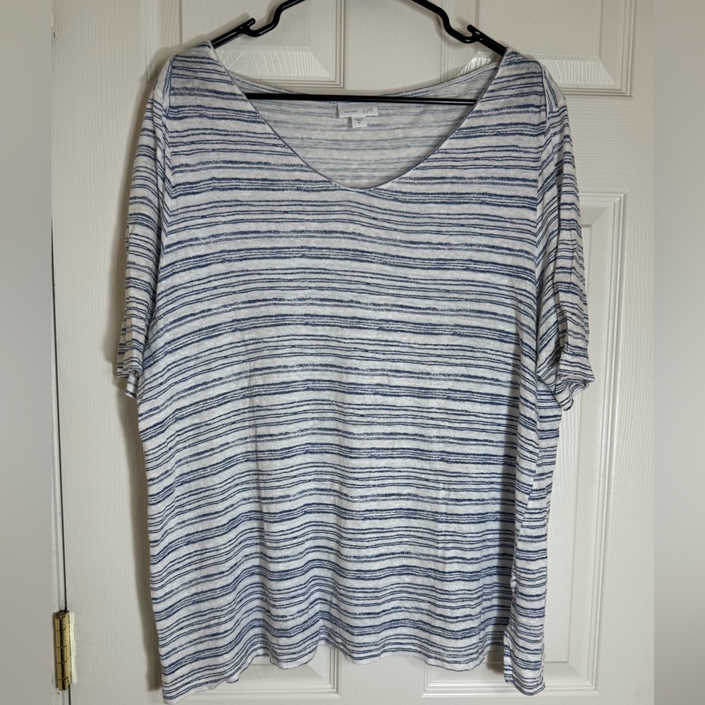 J.‎ Jill Love Linen Blue White Striped Top 100% Linen XL Lightweight